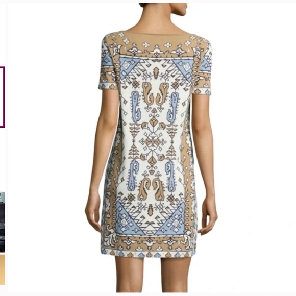 TORY BURCH Pima Cotton Bohemian Ikat Dress Wheat Lisbon Size S Blue White - Picture 2 of 8